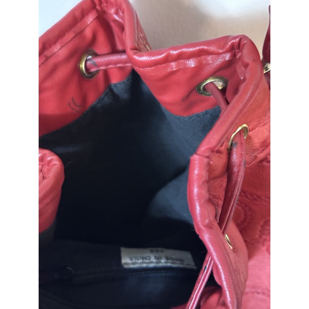 Red Leather Embossed Bucket Bag Crossbody Drawstring Purse Boho Western Festival - Picture 12 of 15